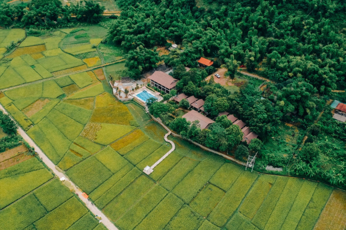 Sol Bungalows Resort nằm ẩn mình giữa cánh đồng lúa xanh mướt và núi rừng bạt ngàn.