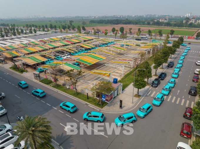 Gần 50 chiếc ô tô điện VinFast VF e34 đầu tiên sơn màu xanh Cyan - màu nhận diện thương hiệu Taxi Xanh SM đã chính thức được VinFast bàn giao cho Công ty Cổ phần Di chuyển Xanh và Thông minh (GSM). Ảnh: BNEWS/TTXVN phát 